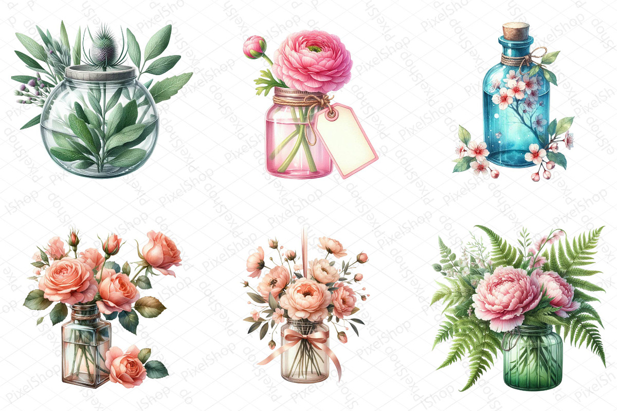 Flowers in Jar Sublimation Clipart, an Illustration by DreamPrint404 (Photo 3 of 5)