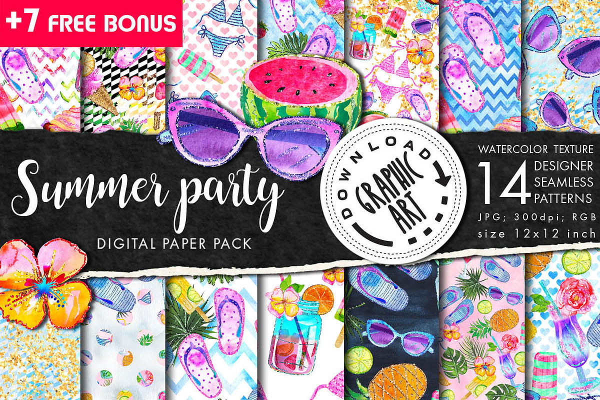 Summer Party Seamless pattern, a Pattern Graphic by Download Graphic Art (Photo 1 of 10)