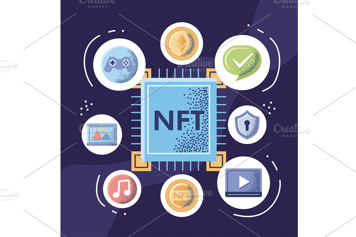 nft processor with icons, a Technology Illustration by studiogstock
