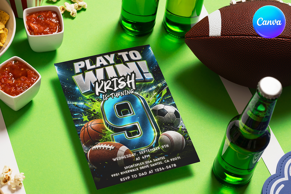 Boys 9th Birthday Party Template, an Invitation Template by InvitingStorys (Photo 4 of 14)