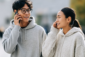 Young asian man and woman in casual, a Person Photo by MistyDay