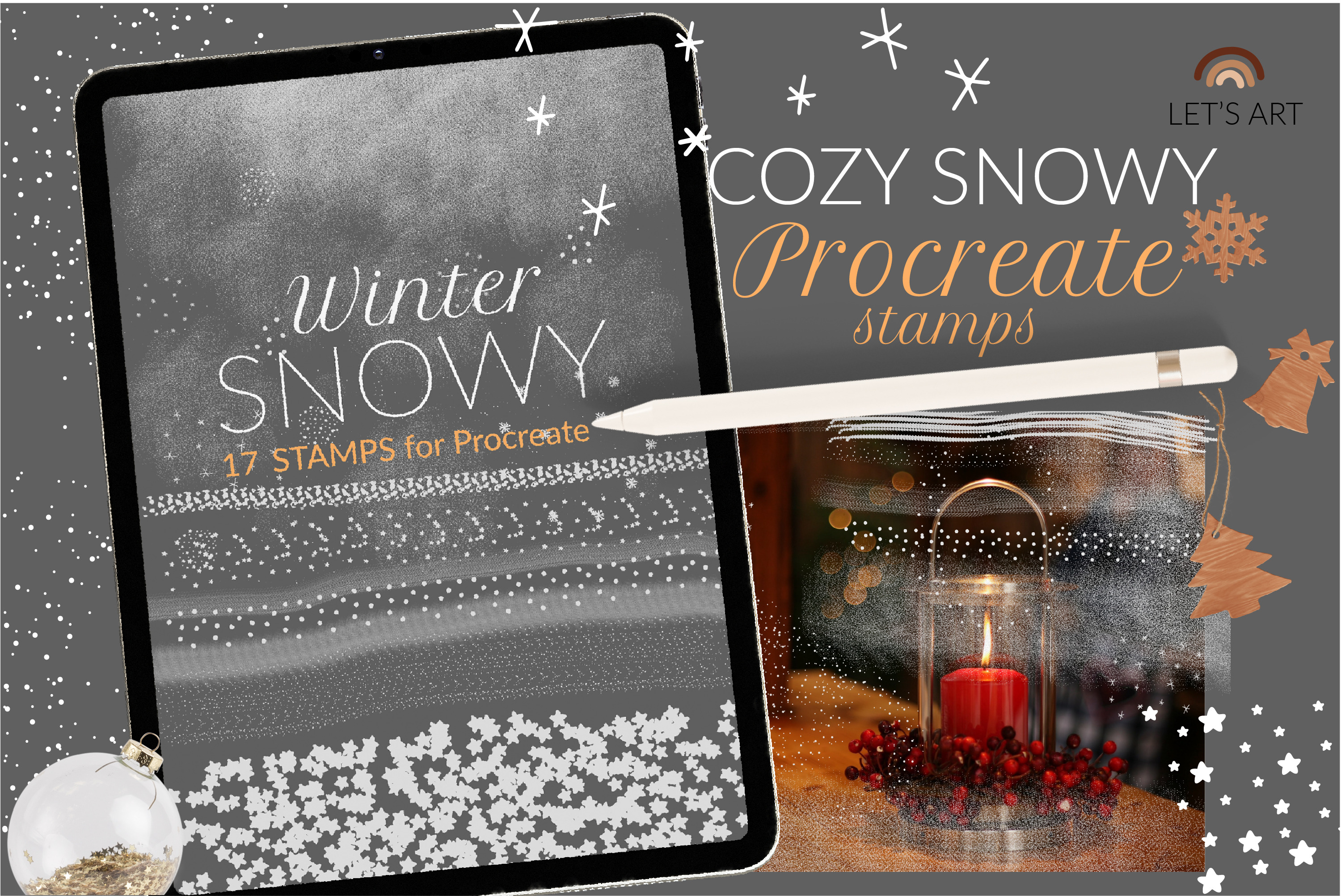 Snowfall Christmas stamps Procreate, a Brush Add-On by Let's Art
