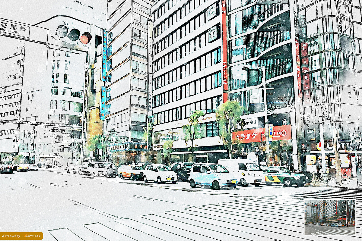 UrbaneXign - Mixed Watercolor Sketch, an Action Add-On by A R T M A R T (Photo 6 of 11)