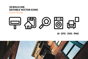 50 Home Rental Icons, an Outline Icon by Side Project