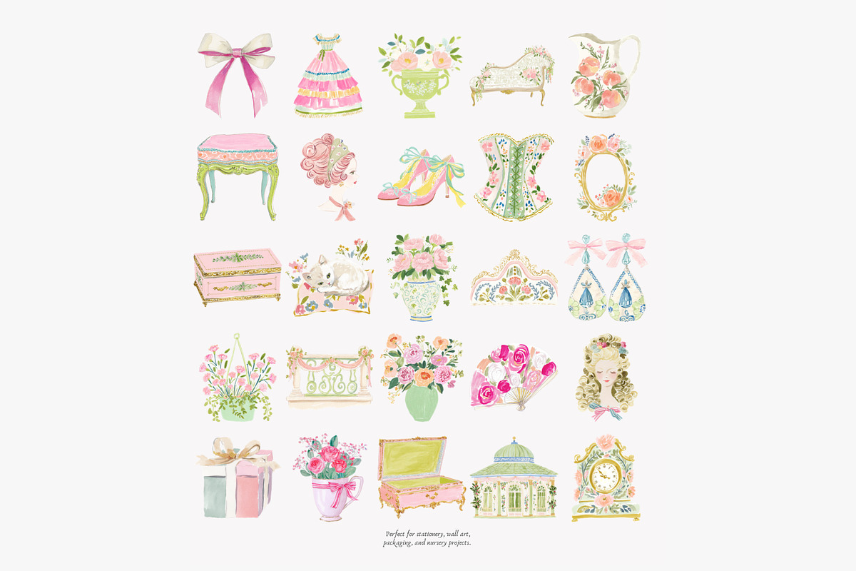 rococo romance clipart set, a Decorative Illustration by Patishop Art (Photo 8 of 9)