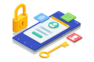Isometric mobile authentication, a Technology Illustration by Golden Sikorka