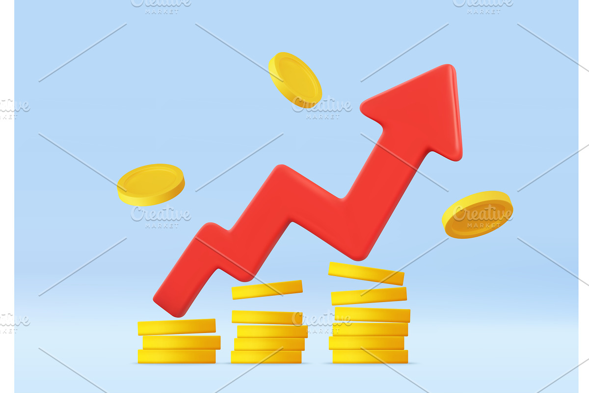 3d Increasing Profits with Coins and, a Finance Illustration by ModVector