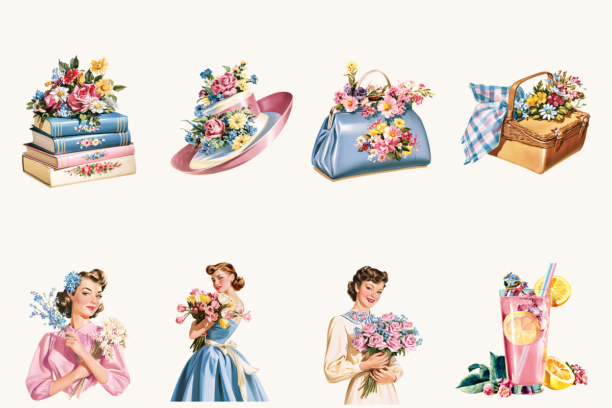 Watercolor Retro Spring Floral, a Decorative Illustration by BusyDaydesign (Photo 2 of 9)
