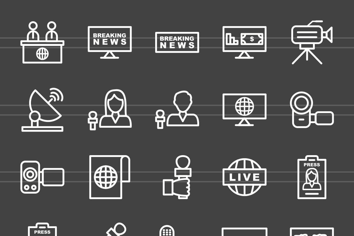 50 News & Media Line Inverted Icons, an Outline Icon by IconBunny