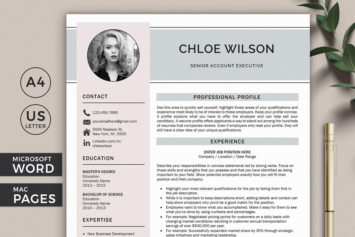 Modern Resume Template Word, a Resume Template by Klamp Studio (Photo 1 of 10)