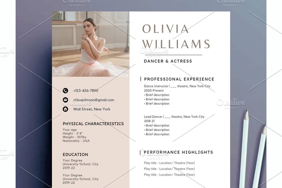 Ballet resume,cover letter template, a Resume Template by Climbwithelevator (Photo 1 of 11)