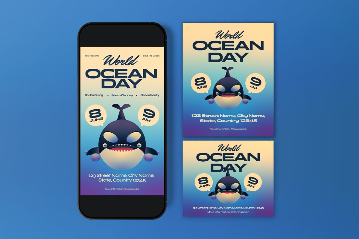 Blue World Ocean Day Flyer Set, a Card Template by graphicook (Photo 3 of 3)