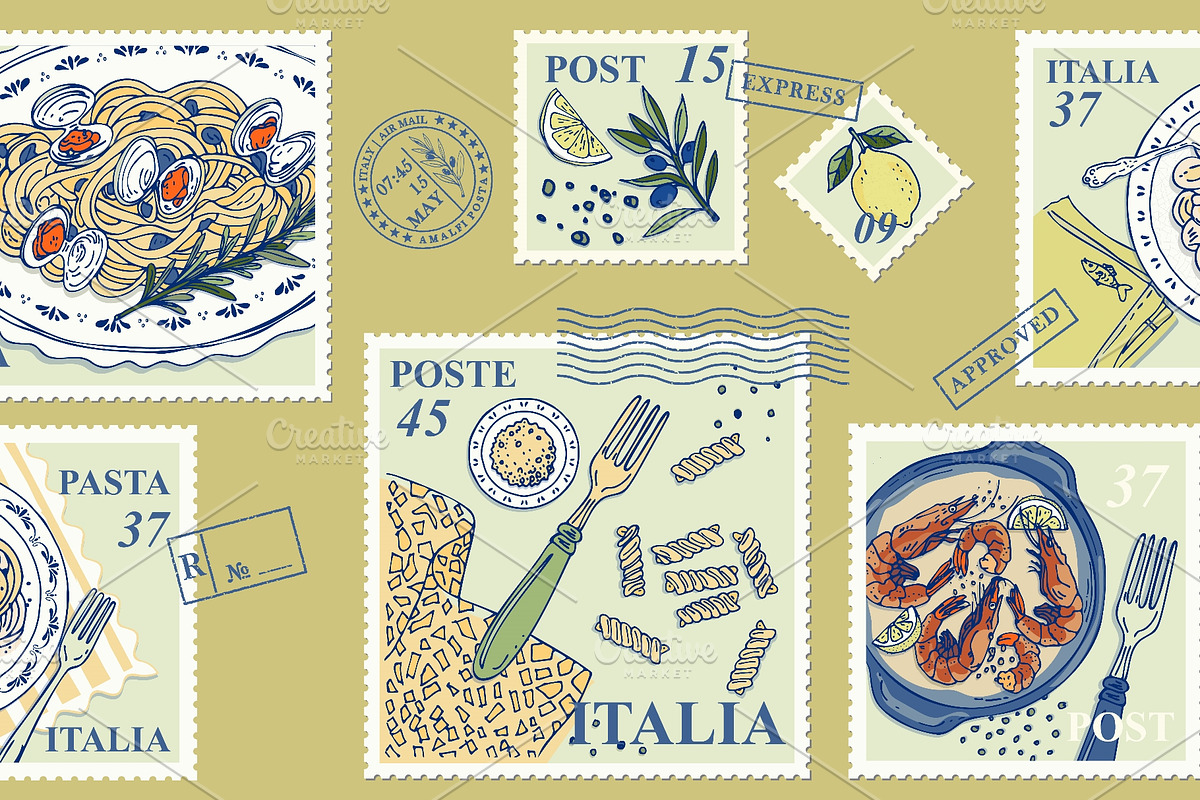 Italian pasta postage stamp, an Object Illustration by Zimages (Photo 2 of 3)