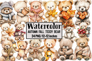 Autumn Fall Teddy Bear, an Illustration by Design Market