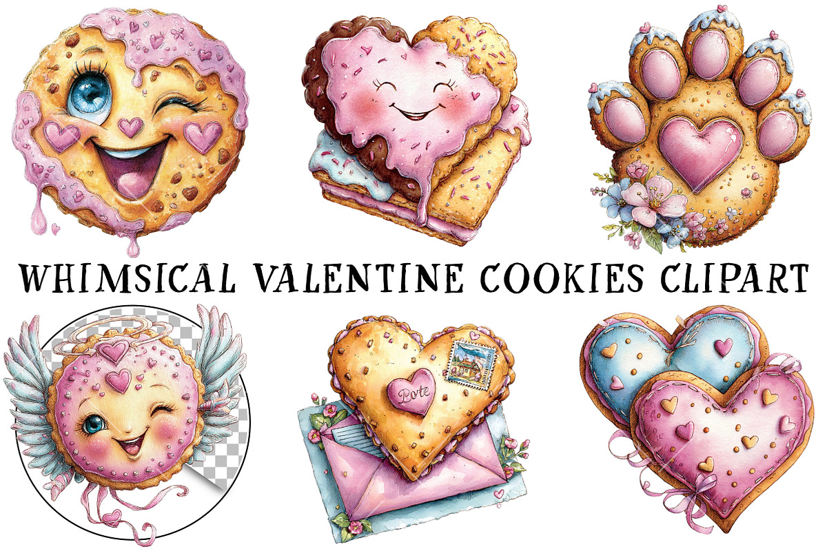 Whimsical Valentine Cookies Clipart, an Illustration by OK Design (Photo 2 of 6)