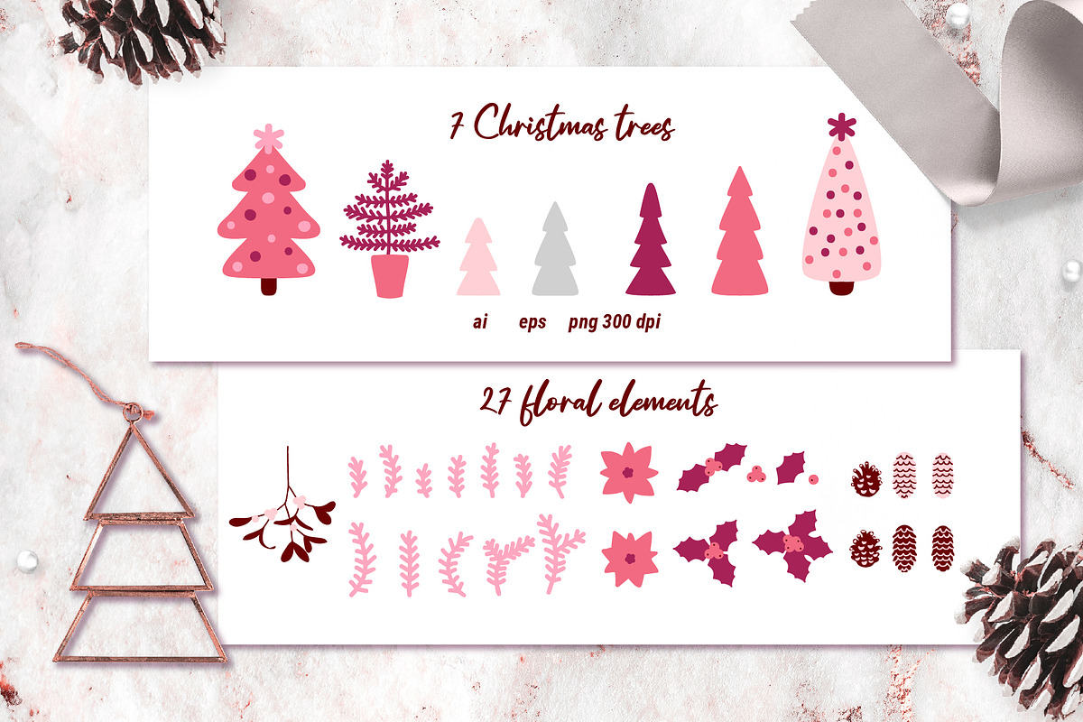 Pink Christmas Clipart & Patterns, a Decorative Illustration by AvaAva (Photo 7 of 25)