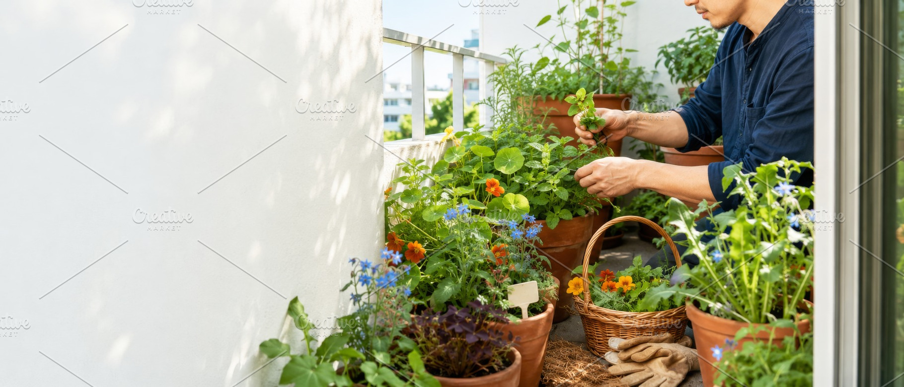 Foraging garden on a home balcony wi, a Photo by Dvoevnore photos