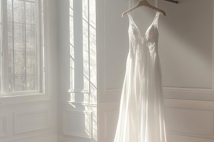 Sunlit elegant wedding dress, a Photo by Beautiful things