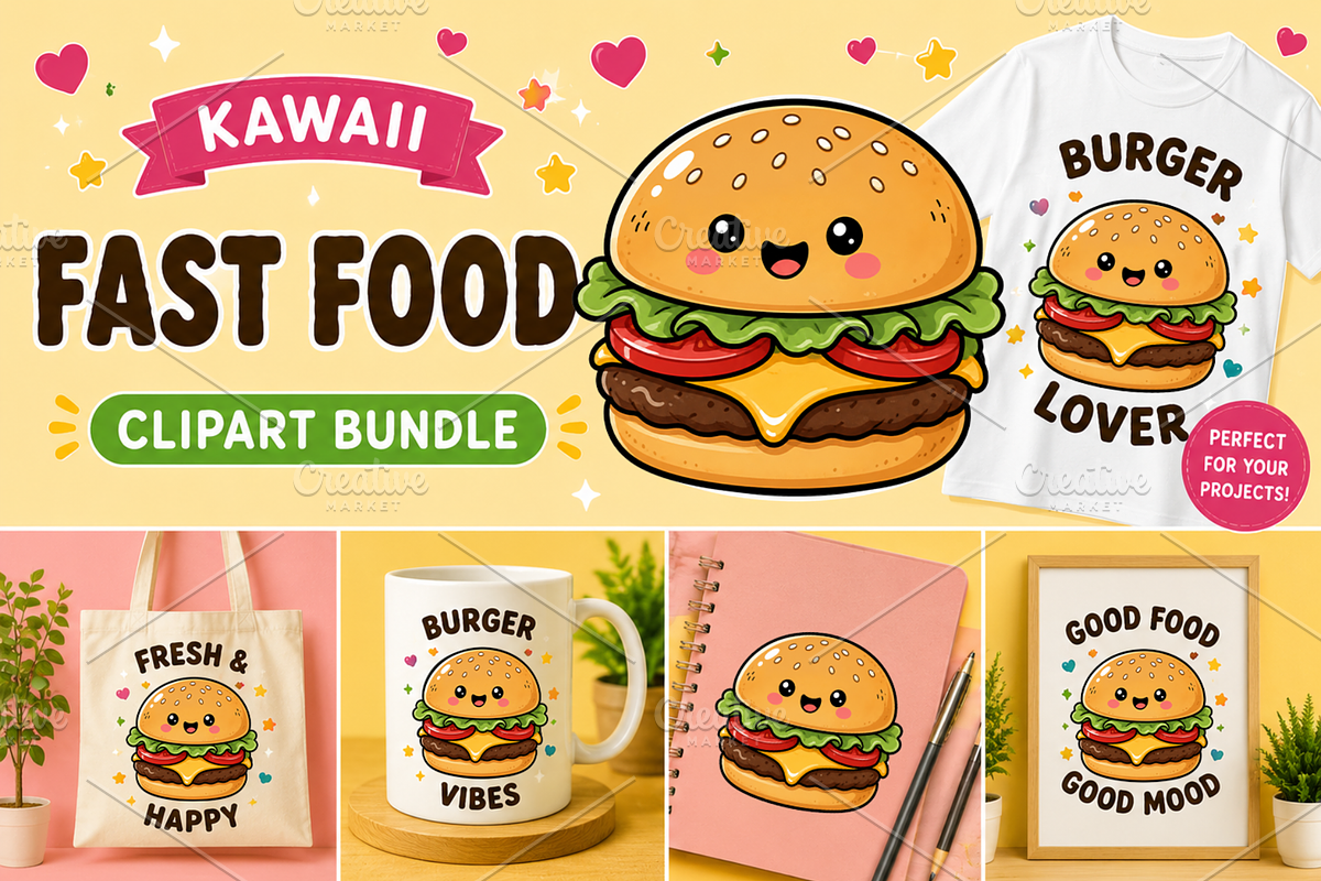 Kawaii Fast Food Clipart Collection, a Food Illustration by QM_ART (Photo 3 of 4)