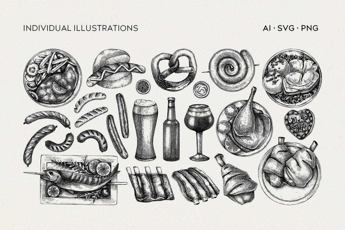 Oktoberfest German Food Vectors, a Food Illustration by Yevheniia (Photo 2 of 13)