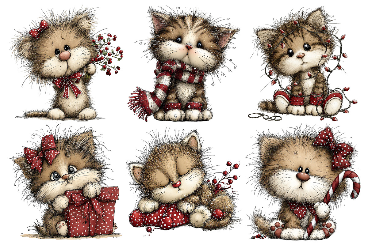 Cute Christmas Cat Clipart Bundle, an Illustration by Pixels.Craft (Photo 6 of 6)