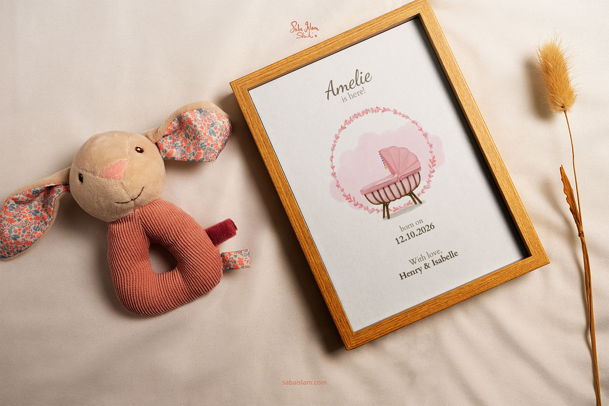 Elegant Pink Birth Announcement, a Card Template by SabaIslam.Studio (Photo 5 of 8)