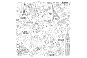 Vector pattern with travel icons