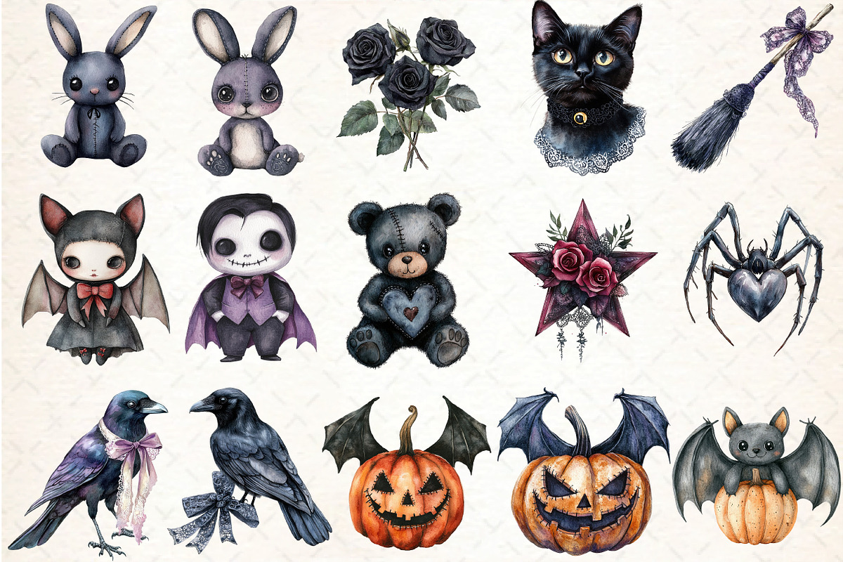 Cute Goth Halloween Clipart, an Illustration by DreamCafeArt (Photo 2 of 5)