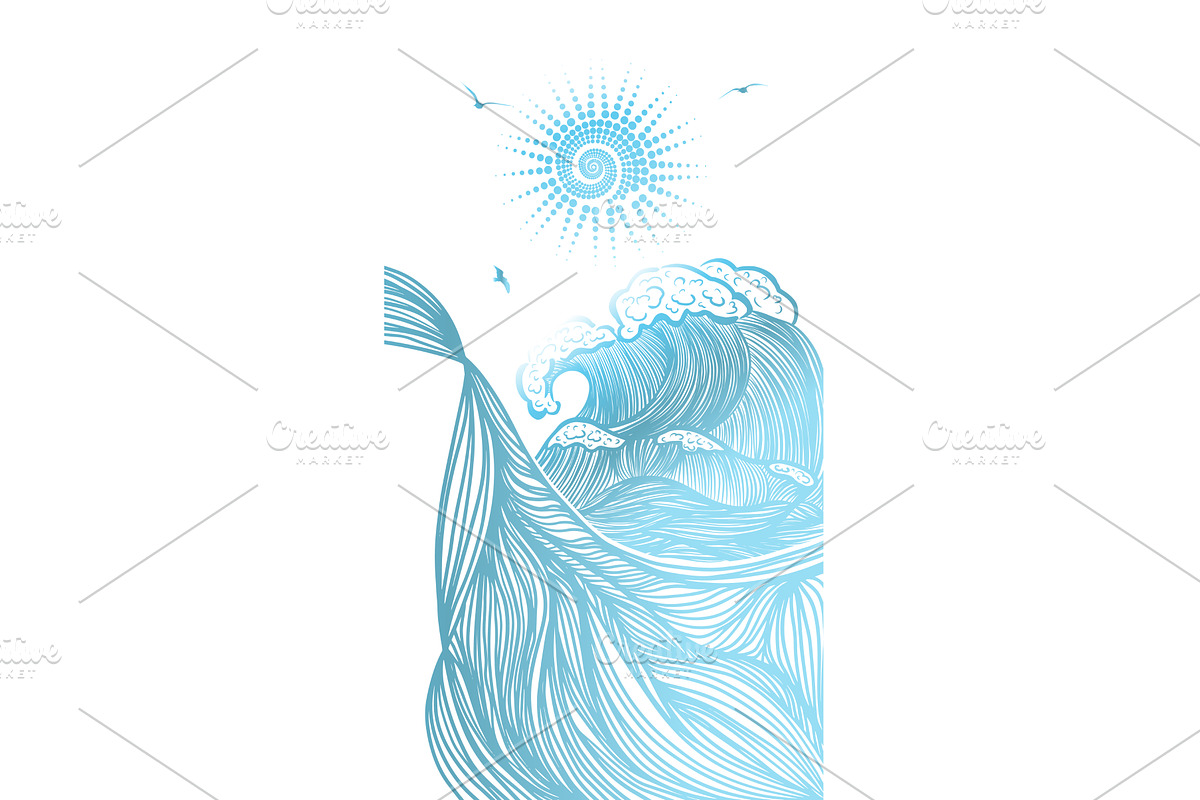Sun and sea graphics vertical, an Illustration by Nenahliadava Design