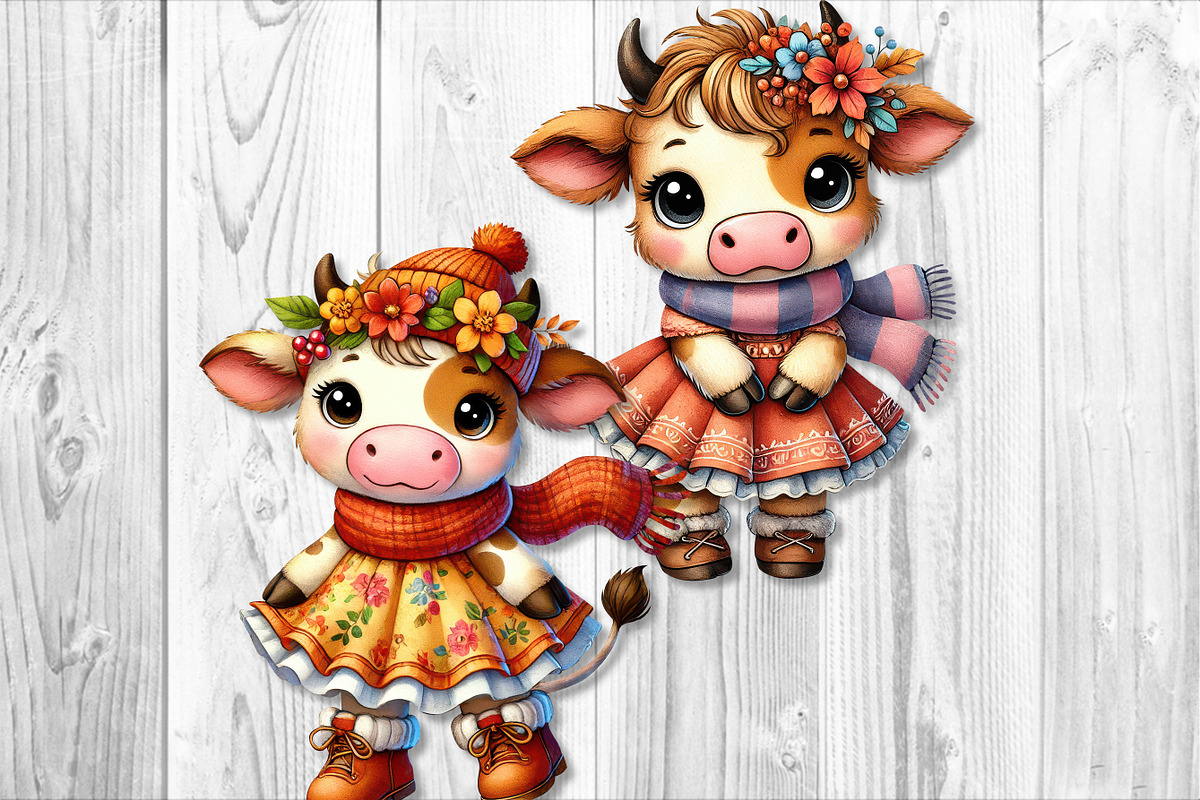 Cute Autumn Cow Clipart Sublimation, a Seasonal Illustration by V Design Creator (Photo 5 of 9)