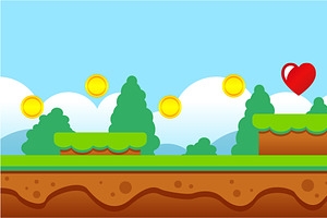 Game Scene With Coins And Heart, a Background Graphic by Black White Mouse Design