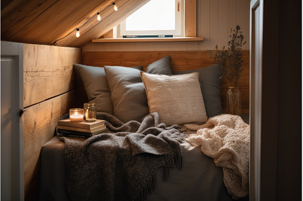 cozy nook with soft blankets and, a Person Photo by Sergey Kotenev