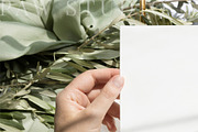 Card Mockup 4x9 Menu In Hand Olive, a Merchandise Mockup by PawMockups (Thumbnail 2 of 9)