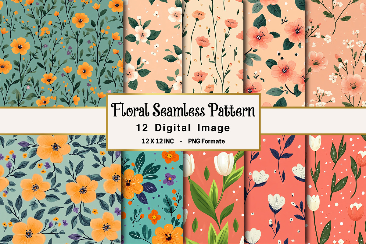 Floral Seamless Pattern Bundle, an Illustration by OK Design (Photo 1 of 4)