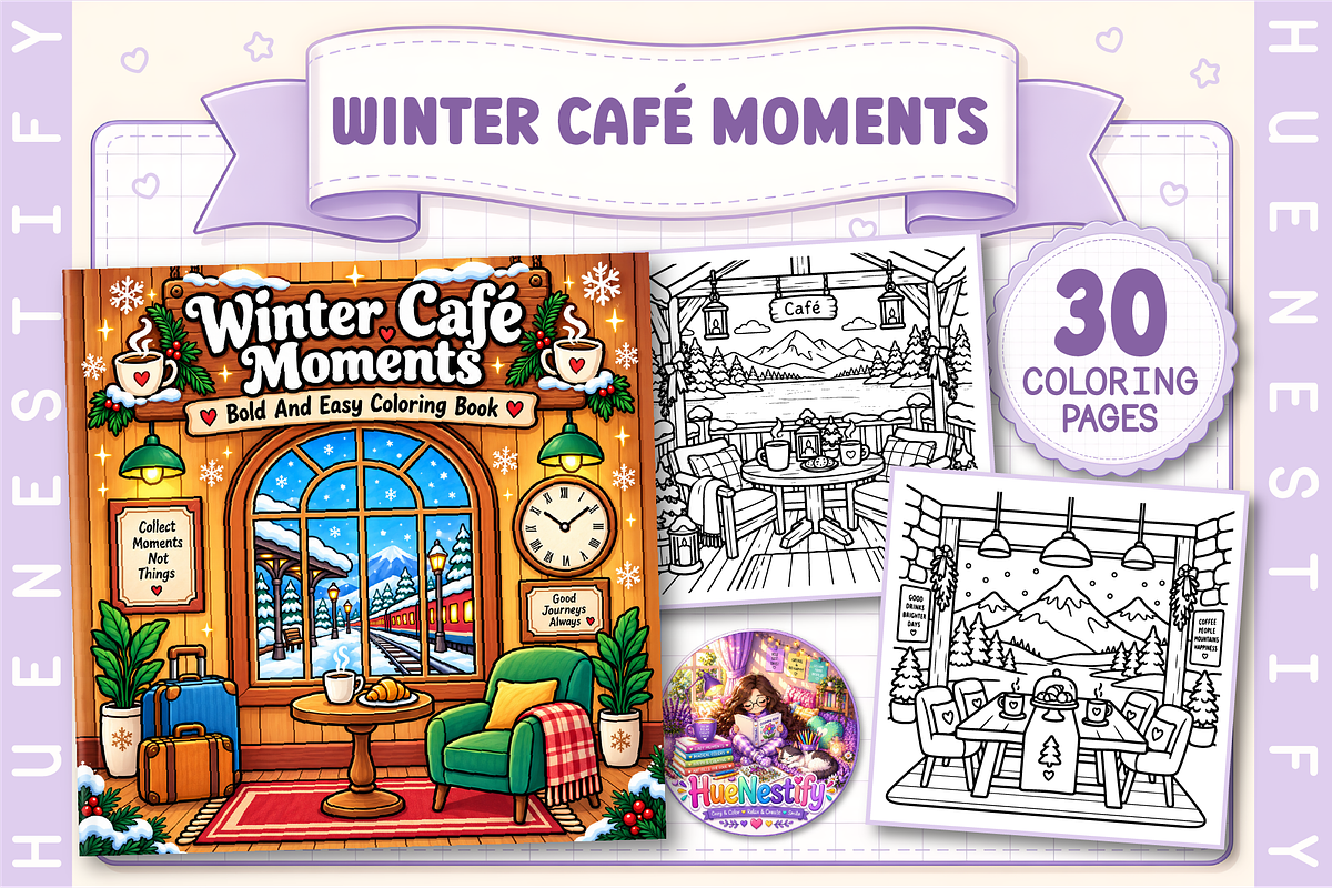 Winter Café Moments Coloring Book, a Seasonal Illustration by HueNestify (Photo 1 of 4)