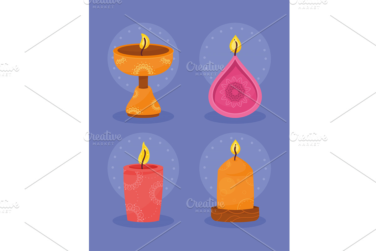 four diwali ceremony candles, an Object Illustration by studiogstock