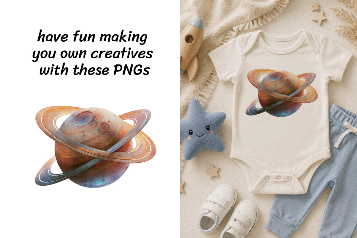 Watercolor Space Planets - 60 PNG, a Texture Illustration by InkyQueenArt (Photo 6 of 8)