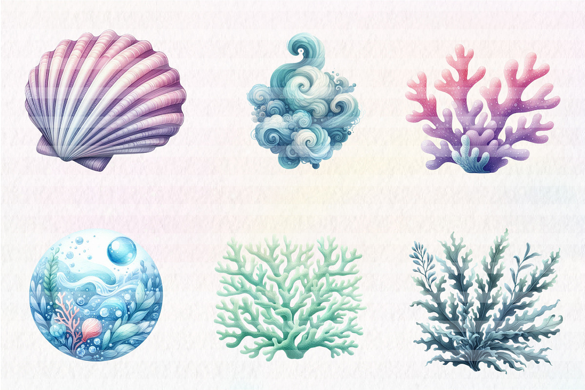 Cute mermaid watercolor clipart, an Illustration by CreationArt (Photo 7 of 7)