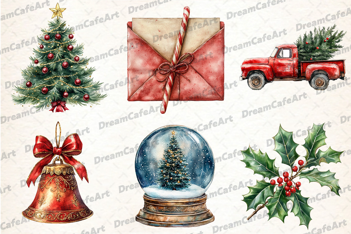 Christmas Watercolor Clipart Set, an Illustration by DreamCafeArt (Photo 3 of 7)