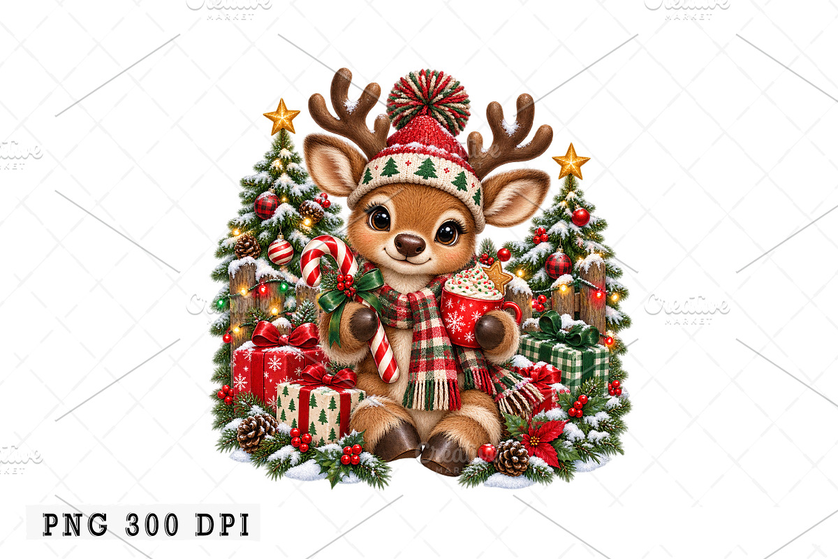 Christmas Reindeer PNG, a Seasonal Illustration by Watercolor design (Photo 1 of 3)