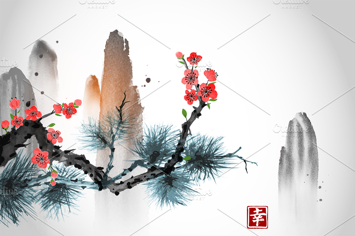 Sumi-e painting. Zen and mountains., an Illustration by Elina_Li (Photo 11 of 16)