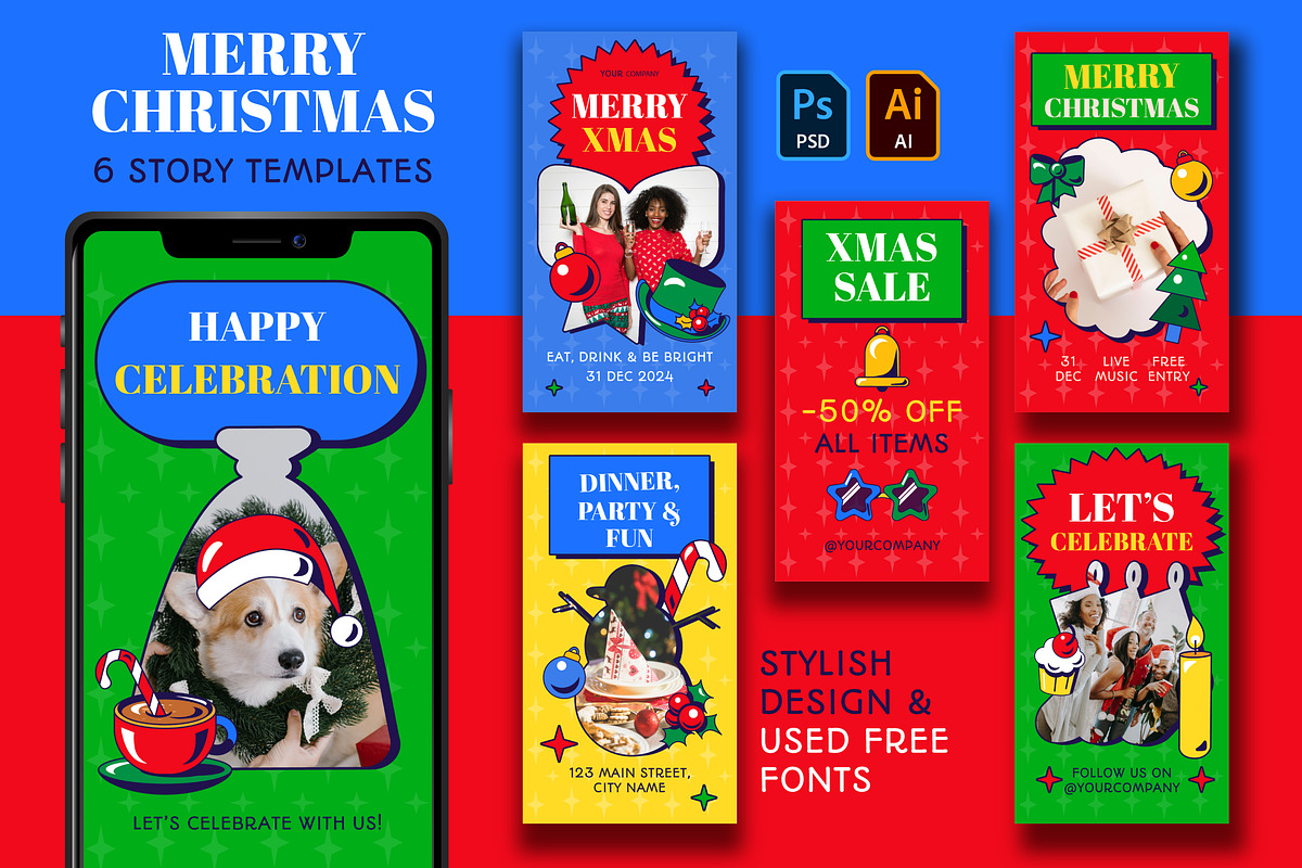 Neo Brutalism Merry Christmas Story, a Social Media Template by barsrsind