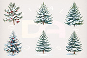 Watercolor Snowy Pine Trees Clipart, a Transportation Illustration by Digital Artistic99 (Thumbnail 3 of 7)