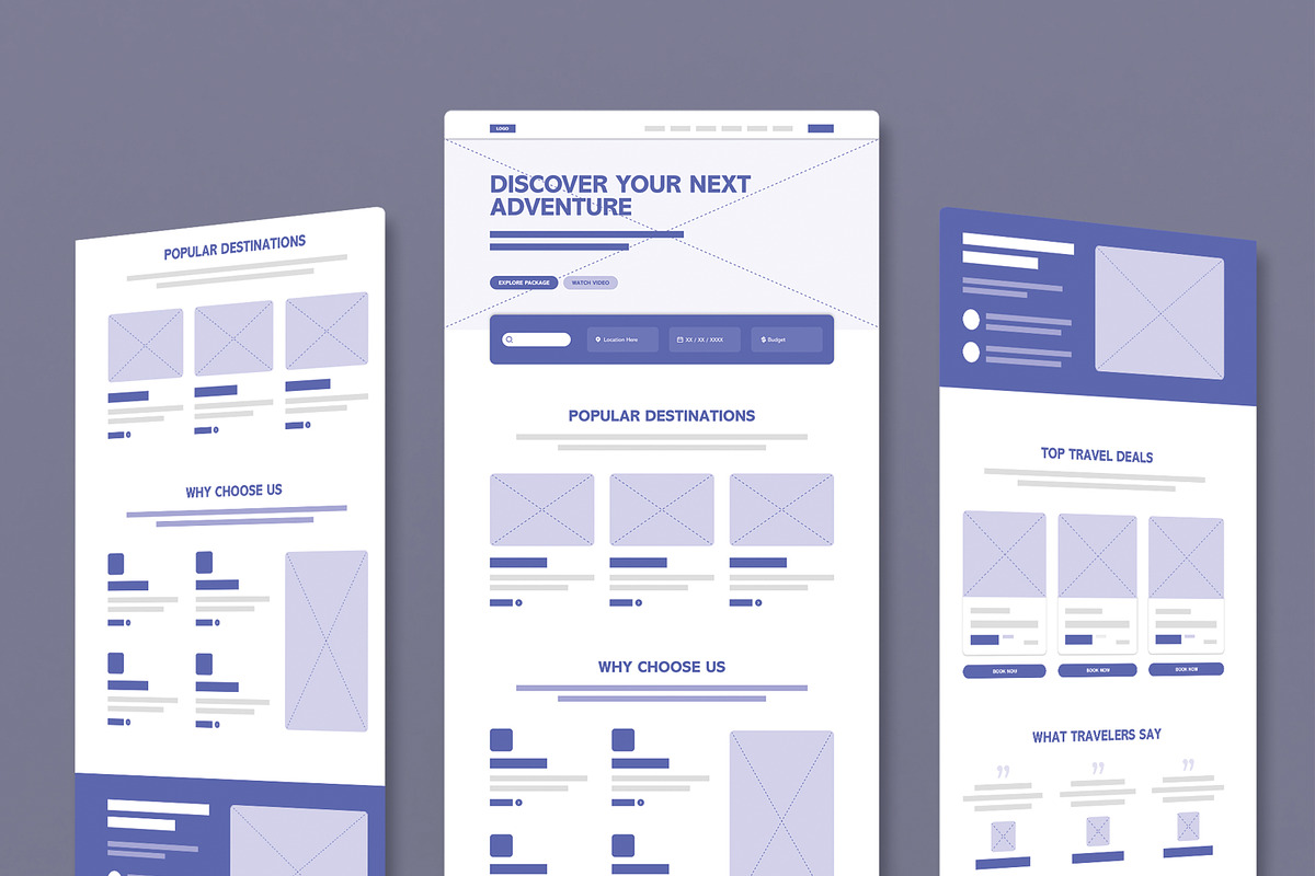 Modern Travel Website Wireframe, a Wireframe Template by MightyDesign (Photo 1 of 9)