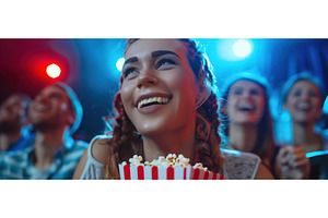 Happy Young Woman Enjoying Popcorn, a Person Photo by piter.goskov