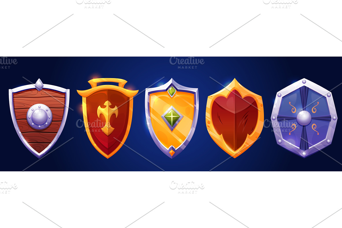 Medieval cartoon shield collection, an Object Illustration by art PVP - market