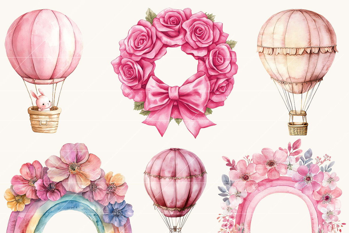 Watercolor Pink Bunny Clipart Bundle, an Animal Illustration by SparkyDesignsUS (Photo 2 of 8)