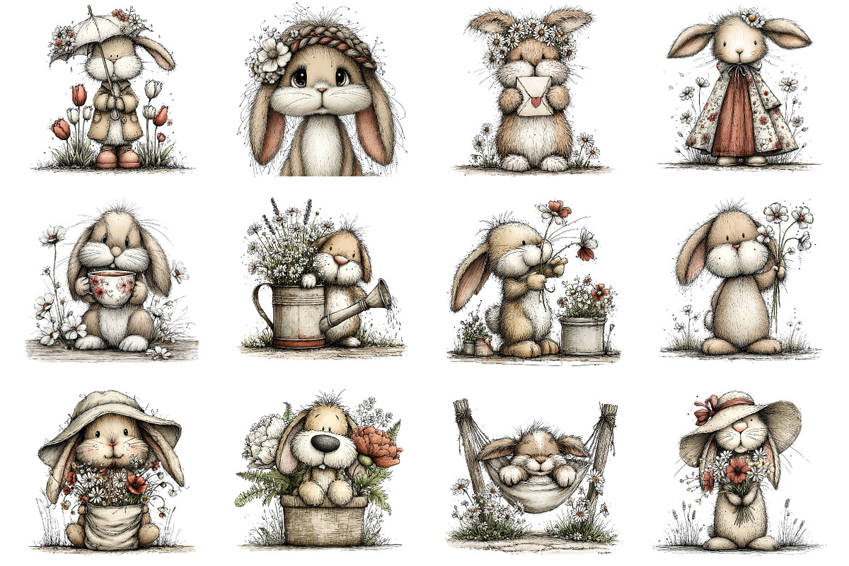 Whimsical Spring Bunny Clipart, an Illustration by Dream Creation (Photo 2 of 5)