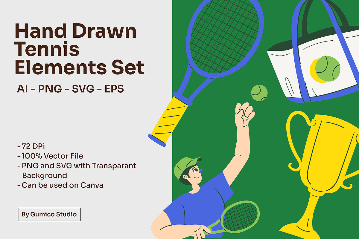 HAND DRAWN TENNIS ELEMENTS SET, an Object Graphic by Gumico Studio. (Photo 3 of 3)