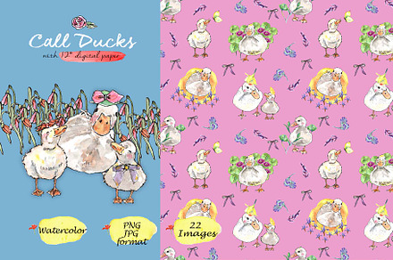 Call Duck Clipart Digital Paper